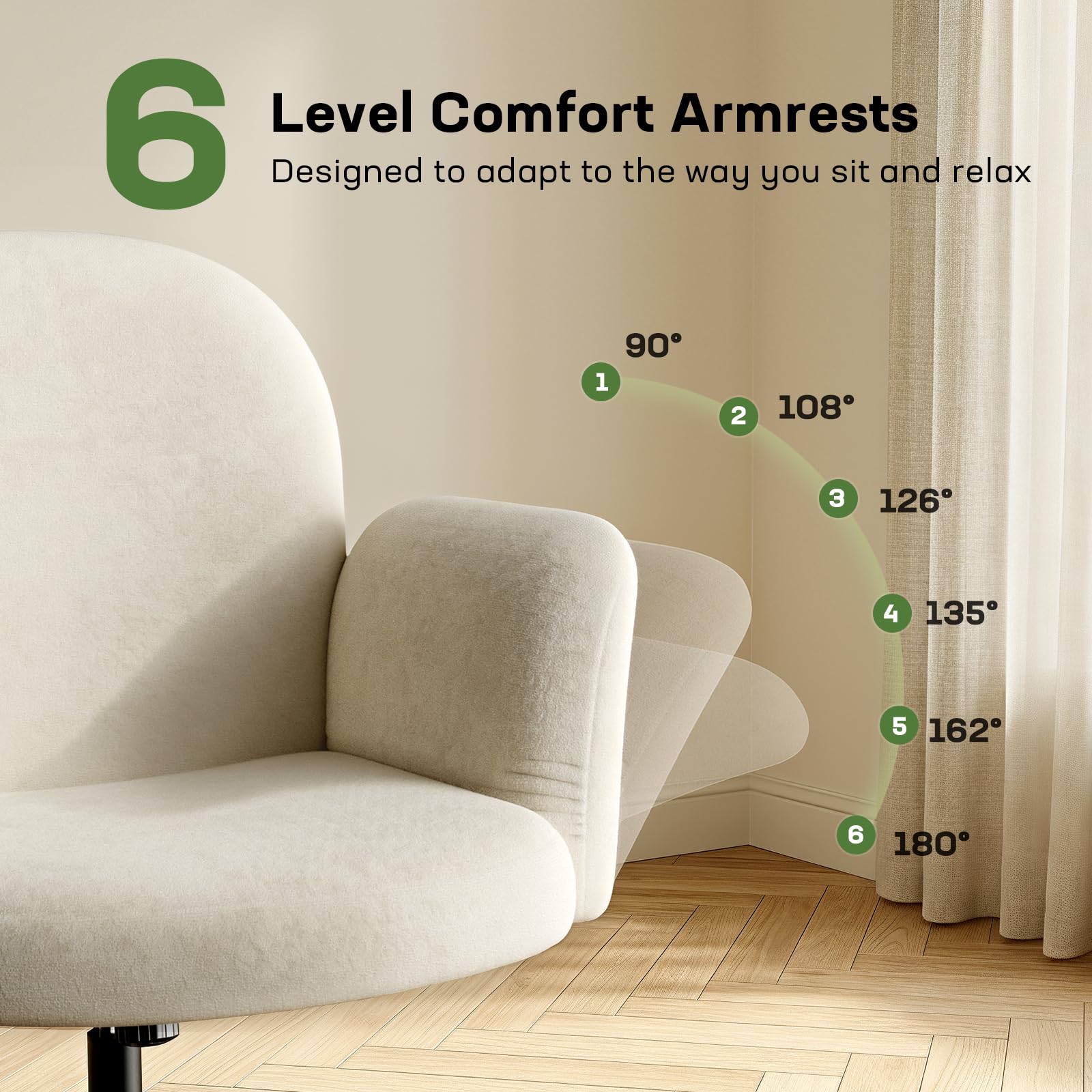 Criss Cross Office Chair with Adjustable Armrests & Wheels, Vanity Chair with Wide Cushion, Reclining Back, Soft Chenille Fabric, Desk Chair for Home Office, Makeup Room, Bedroom, Beige