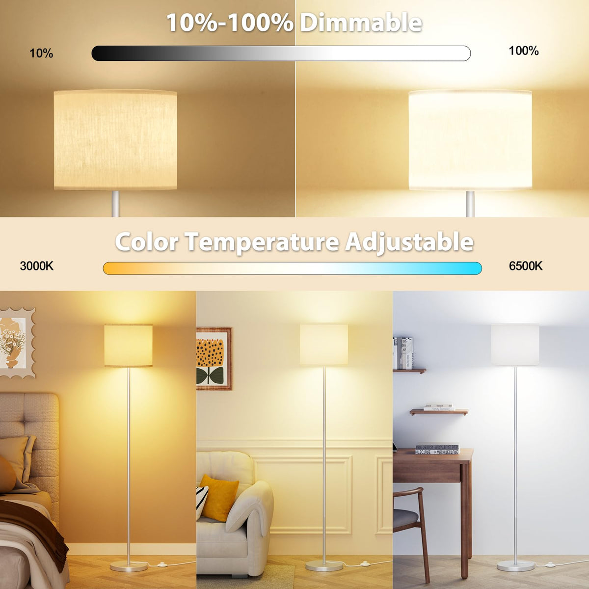 Dimmable Floor Lamps for LivingRoom with 12W LED Bulb,Foot Switch