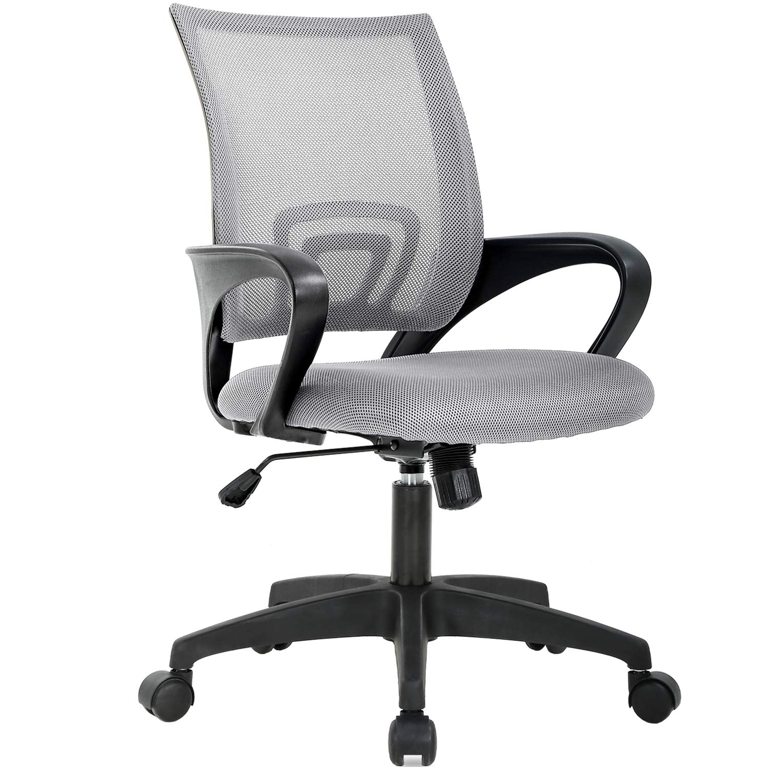 Ergonomic Office Chair | Mid-Back Swivel Desk Chair | Breathable Backrest & Lumbar Support | Adjustable Height | Sponge Seat | Rolling Wheels | Grey | for Adults & Women
