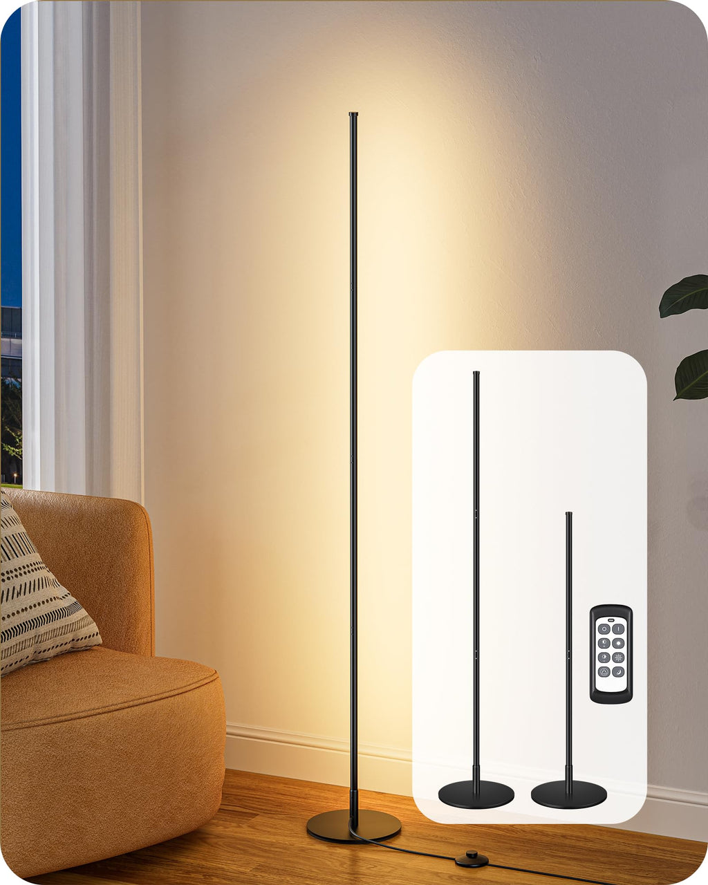 59.8" Floor Lamp with Remote & 3 Height Settings, Dimmable & 3CCT