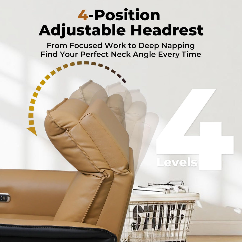 Ergonomic Executive Recliner, Adjustable Electric Office Chair 90-155° with Footrest, 4-Position Headrest, 300LBS Heavy Duty, 2-in-1 Base Swivel Desk Chair w/USB, Brown & Black PU Leather