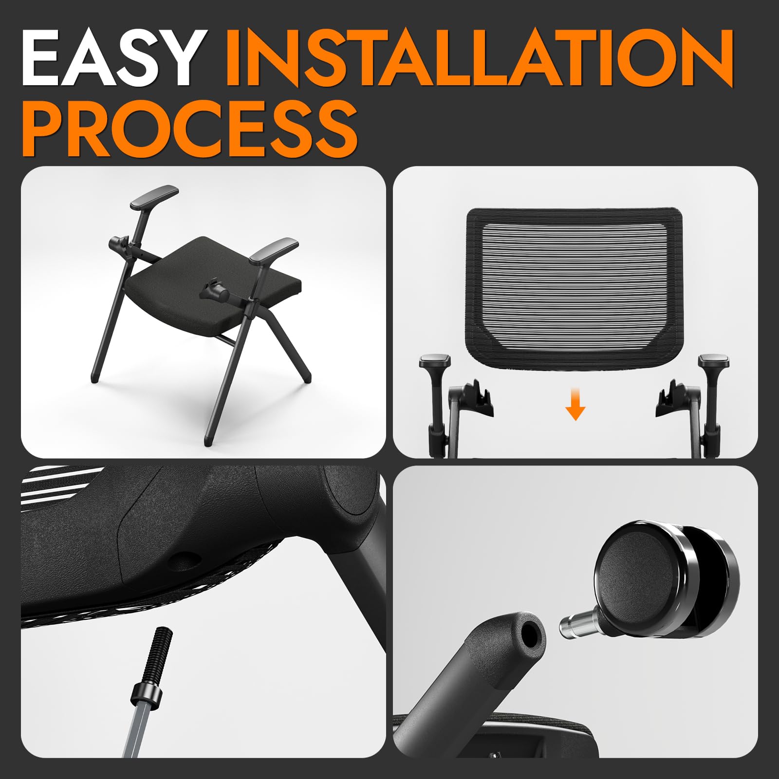 Foldable Office Chair Set of 2 with PU Wheels Ergonomic Mesh Bouncing Back, Stackable Conference Room Chair, Office Guest & Reception & Meeting Chair (Black)