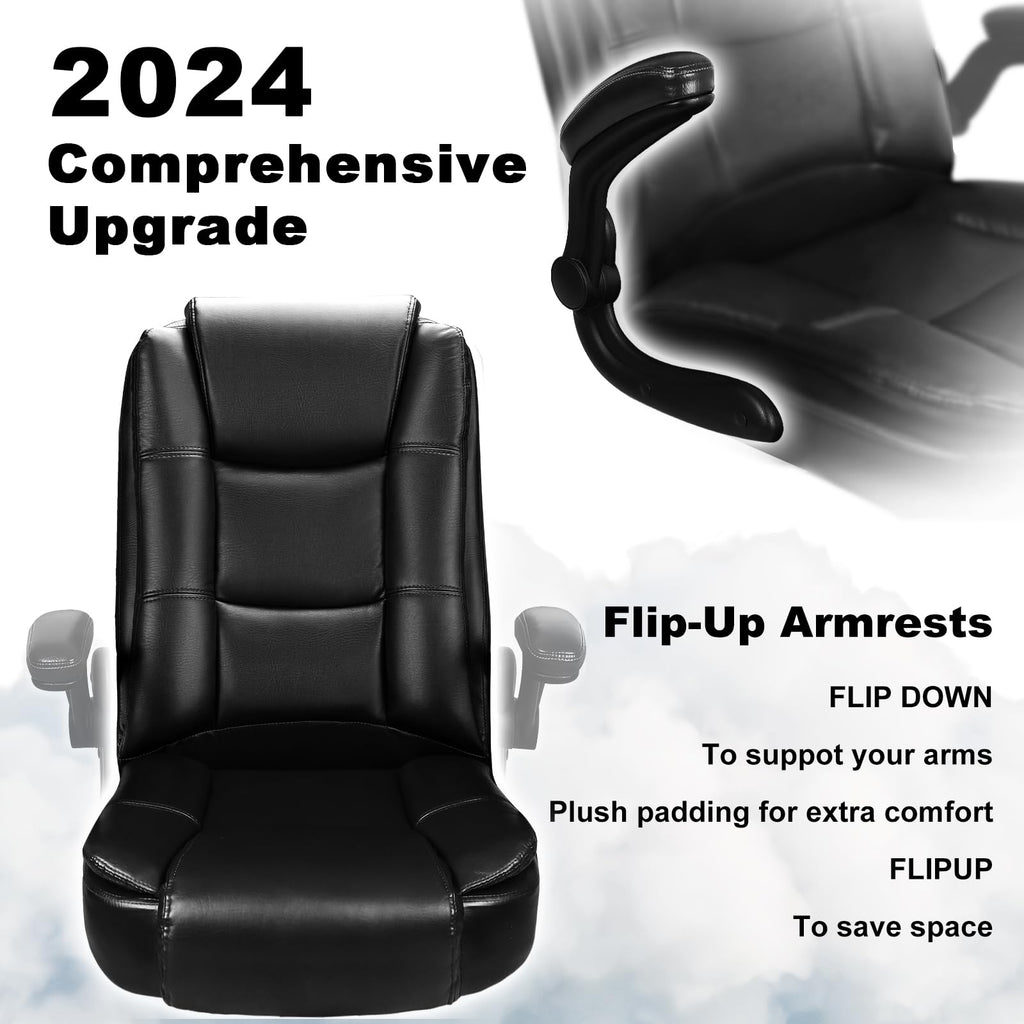 Leather Office Desk Chair,Ergonomic Office Chair with Lumbar Support,Computer Chair,Executive Leather Chair with Padded Flip-up Arm,Adjustable Armrests, Gray,275LBS