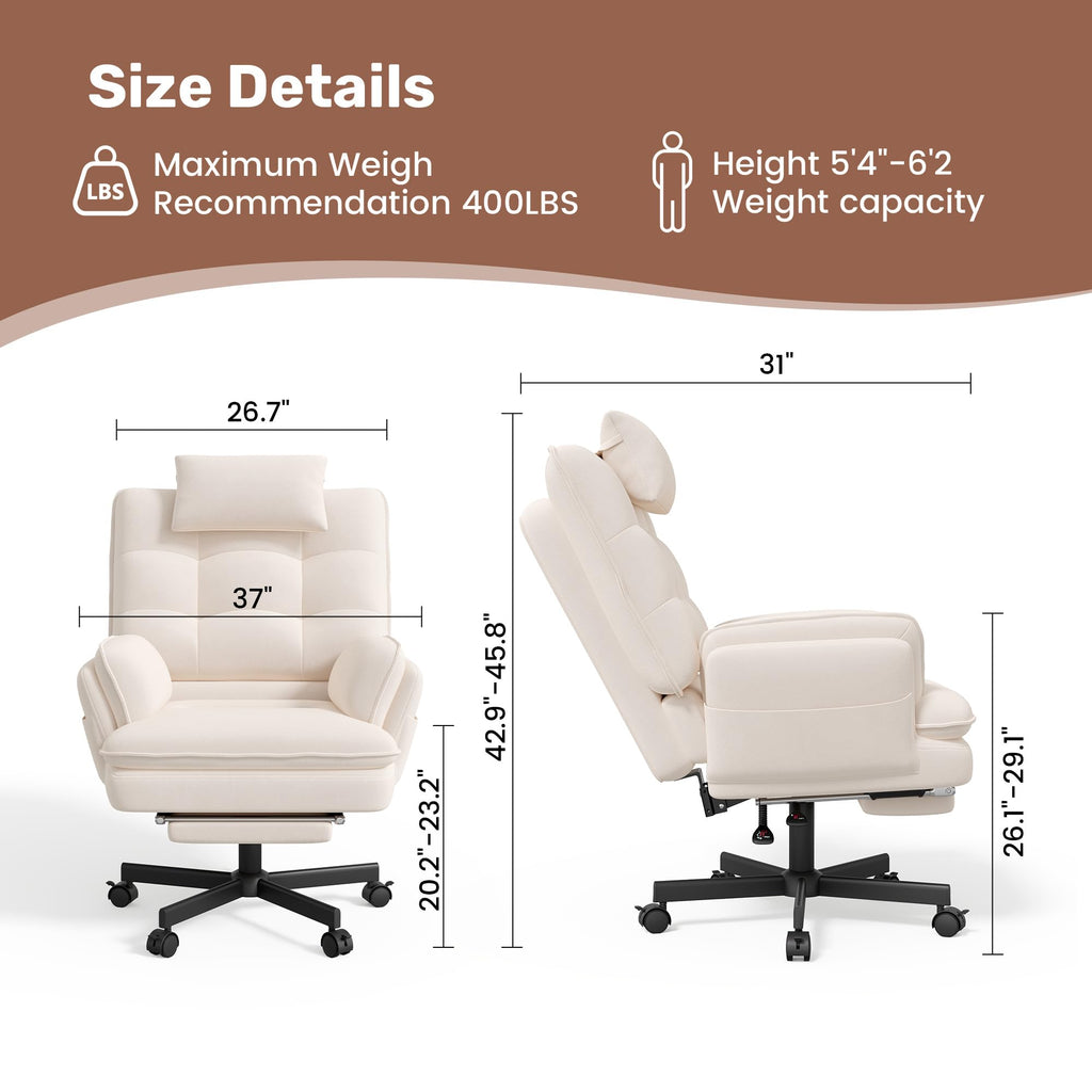 Criss Cross Office Chair with Foot Rest, Big and Tall Criss Cross Chair with Flip-Up Arms and Headrest, 135° Reclining Swivel Velvet Cross Legged Office Chair with Wheels, Cloud Chair for Home (Beige)