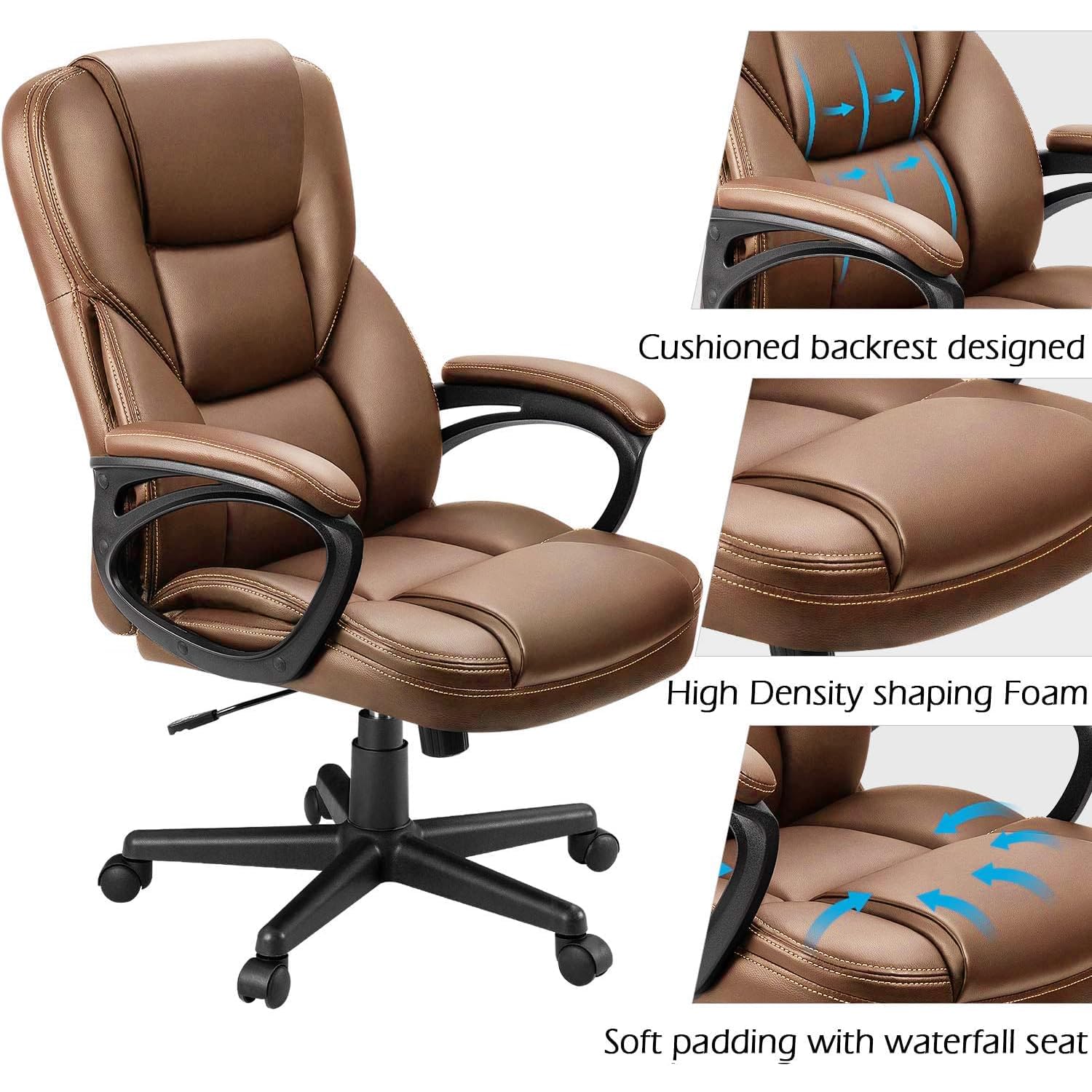 (2, Light Brown) Office Executive Chair High Back Adjustable Managerial Home Desk Chair, Swivel Computer PU Leather Chair with Lumbar Support
