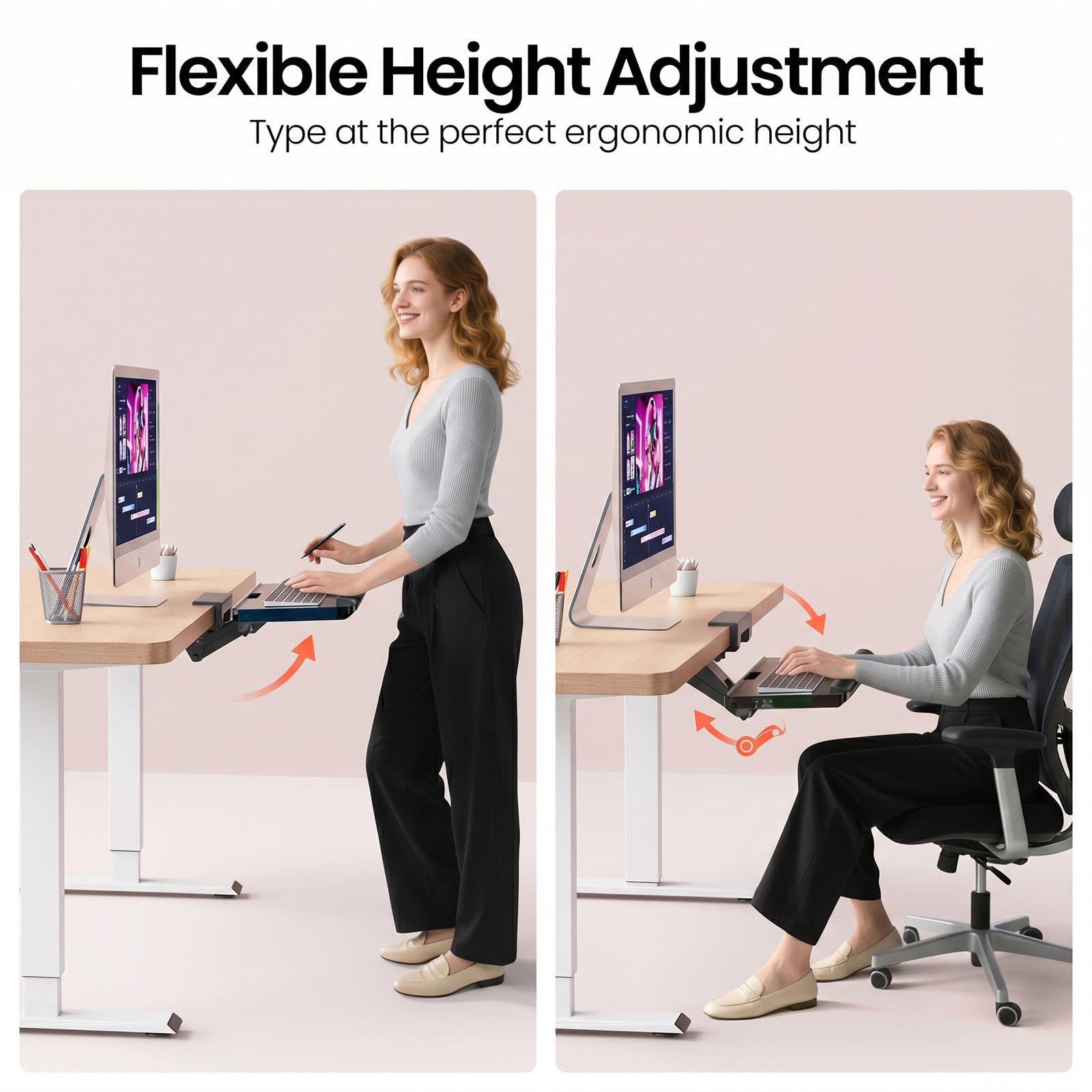 Upgraded Ergonomic Keyboard Tray Under Desk, Adjustable Sliding Keyboard Platform Holder, Keyboard Stand with Wrist Rest & Storage Drawer for Home, Office and Gaming, 24.4"x10"