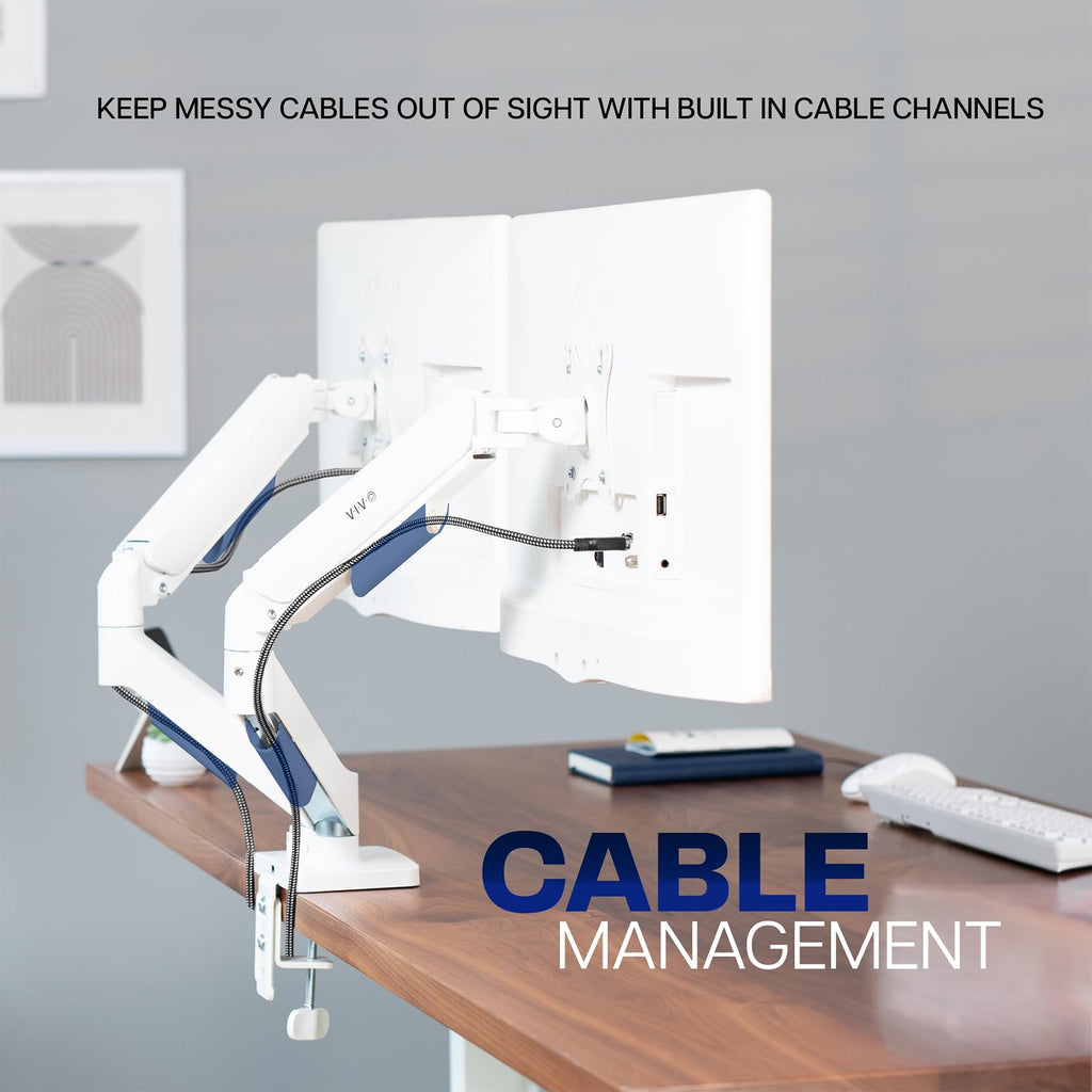 Dual Monitor Stand, Fully Adjustable Arms for 17 to 32 inch Screens, Mechanical Articulating Desk Mount, Gaming and Office Setups, VESA 75x75, 100x100, Max 19.8 lbs, Classic, White, STAND-V002OW