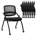 8 Pack, Stackable & Foldable Chairs with Wheels, Reception Guest Chairs with Lumbar Support, Ergonomic Curved Mesh Back Folding Chair for Office Schools Conference Waiting Room, Black