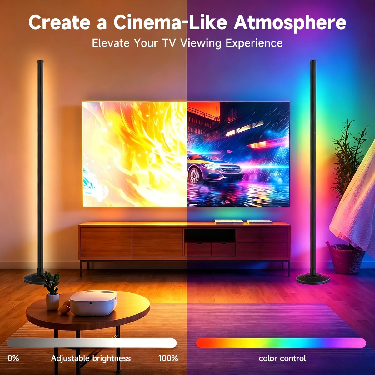 RGB Corner Floor Lamp,1800LM LED Standing Lamp for Gaming Room,1P