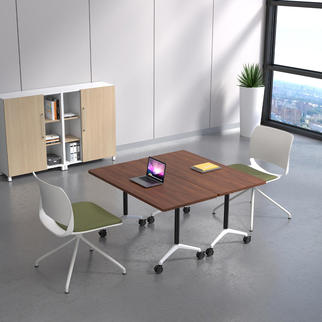 Folding Conference Table with Wheels, Flip-Top, 61in, 2 Pack, Walnut 1915