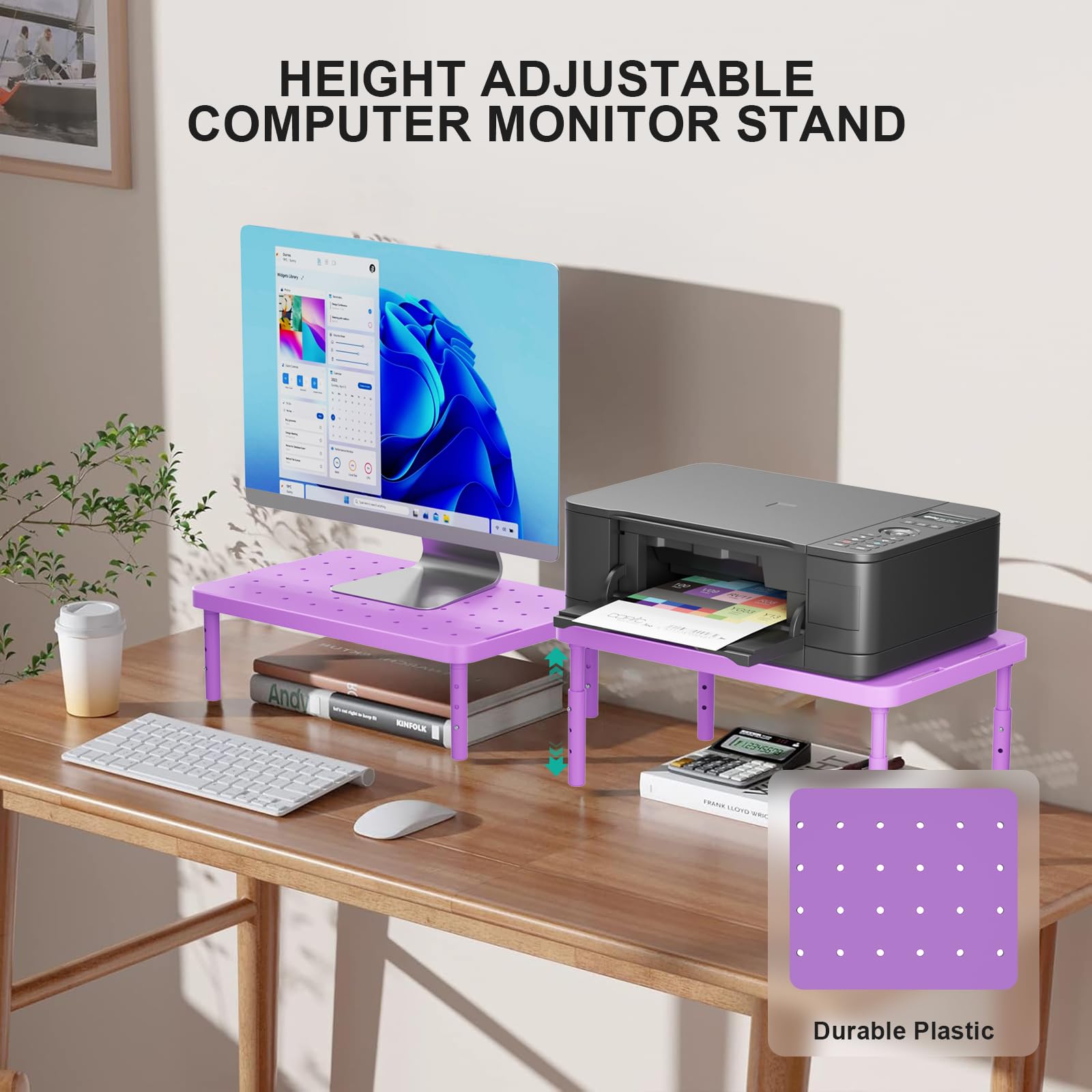 Computer Monitor Stand for Desk, Adjustable Laptop Riser, Desk Monitor Stand Underneath Storage for Office, Home, School Supplies (PTT001-V), 1 Pack, Violet