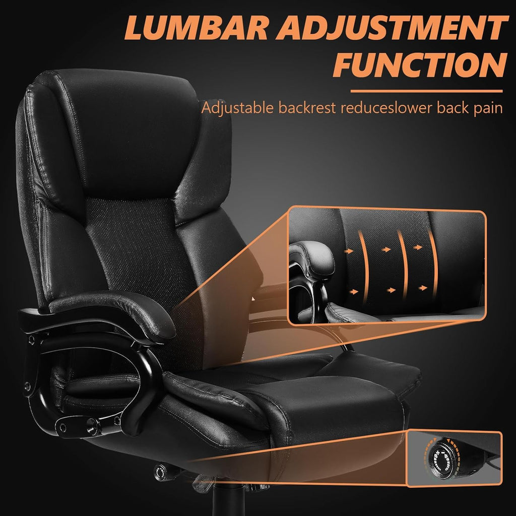 Indulgear 500lbs Big and Tall Office Chair with Gel Seat Cushion,Heavy Duty Office Chair for Heavy People, High Back Executive Computer Chair with Adjustable Lumbar Support, Dual Rubber Wheel