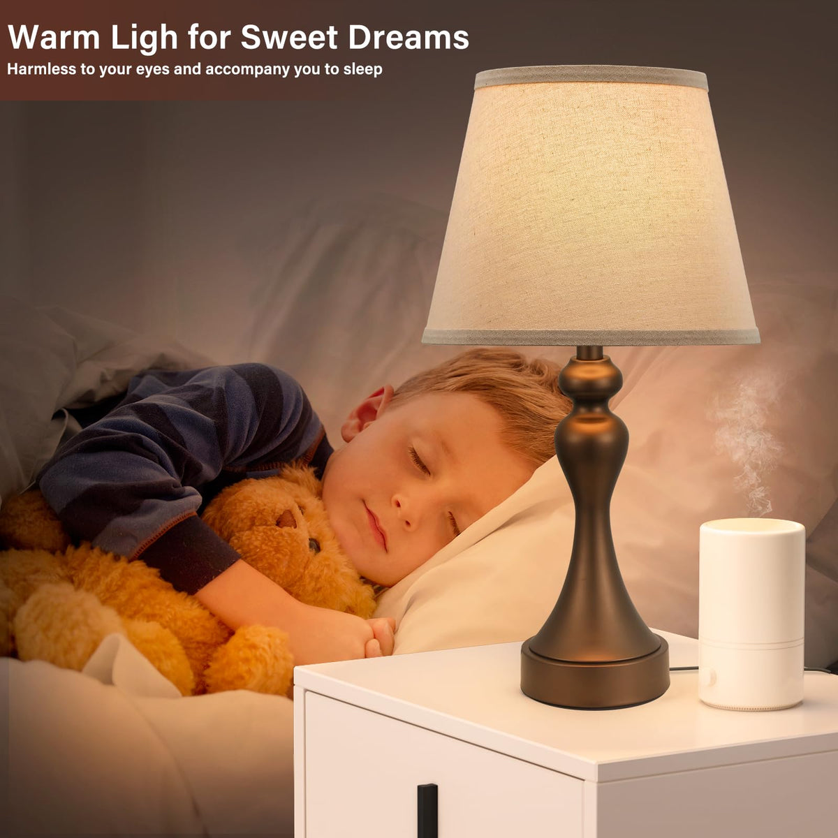 Touch Lamps for Nightstand, 3 Way Dimmable Bedside Lamps with USB C+A Ports