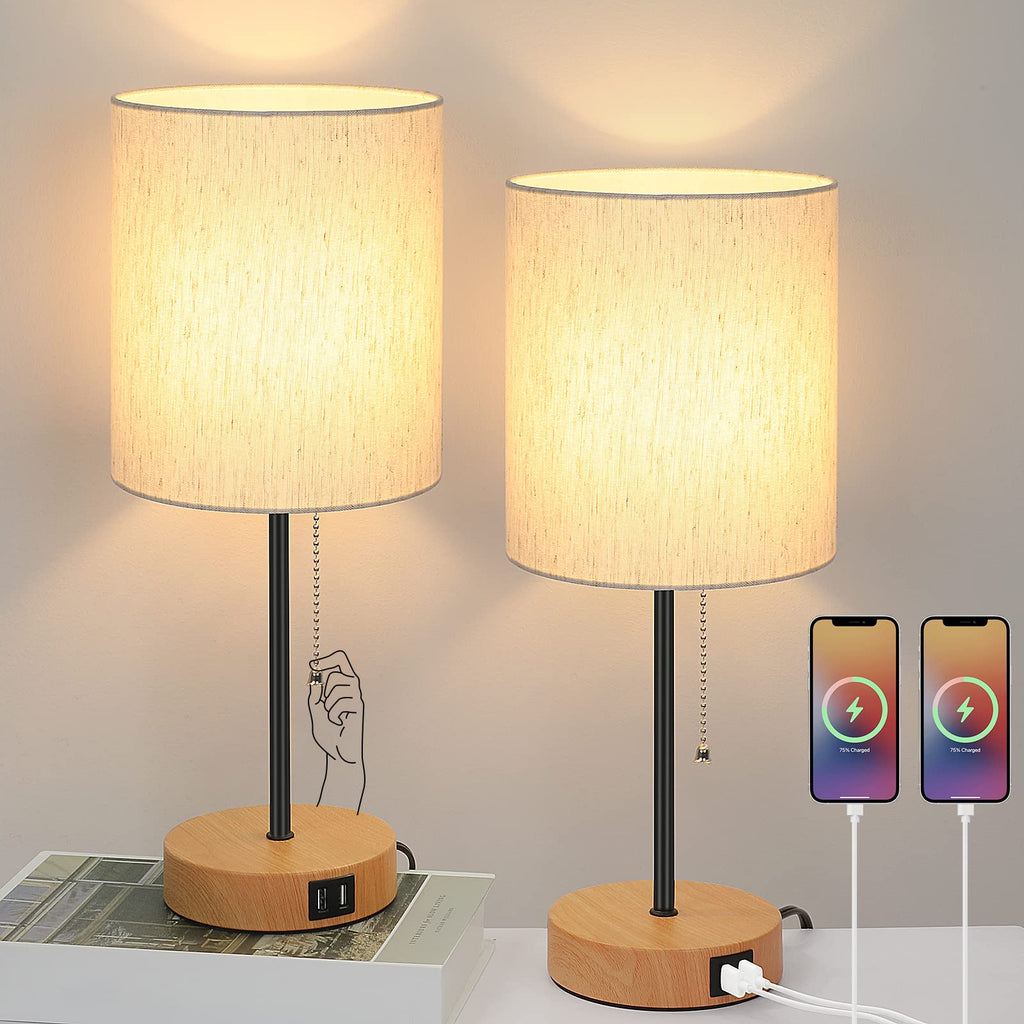 Table Lamps Set of 2 with USB Charging Ports, Bedside Lamps with AC Outlet