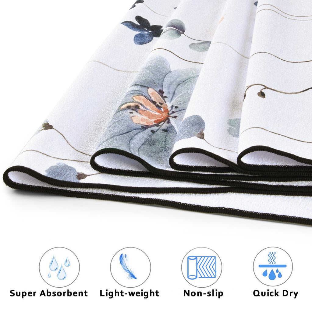 Non Slip Hot Yoga Towel, 70"x26", Watercolor Flowers