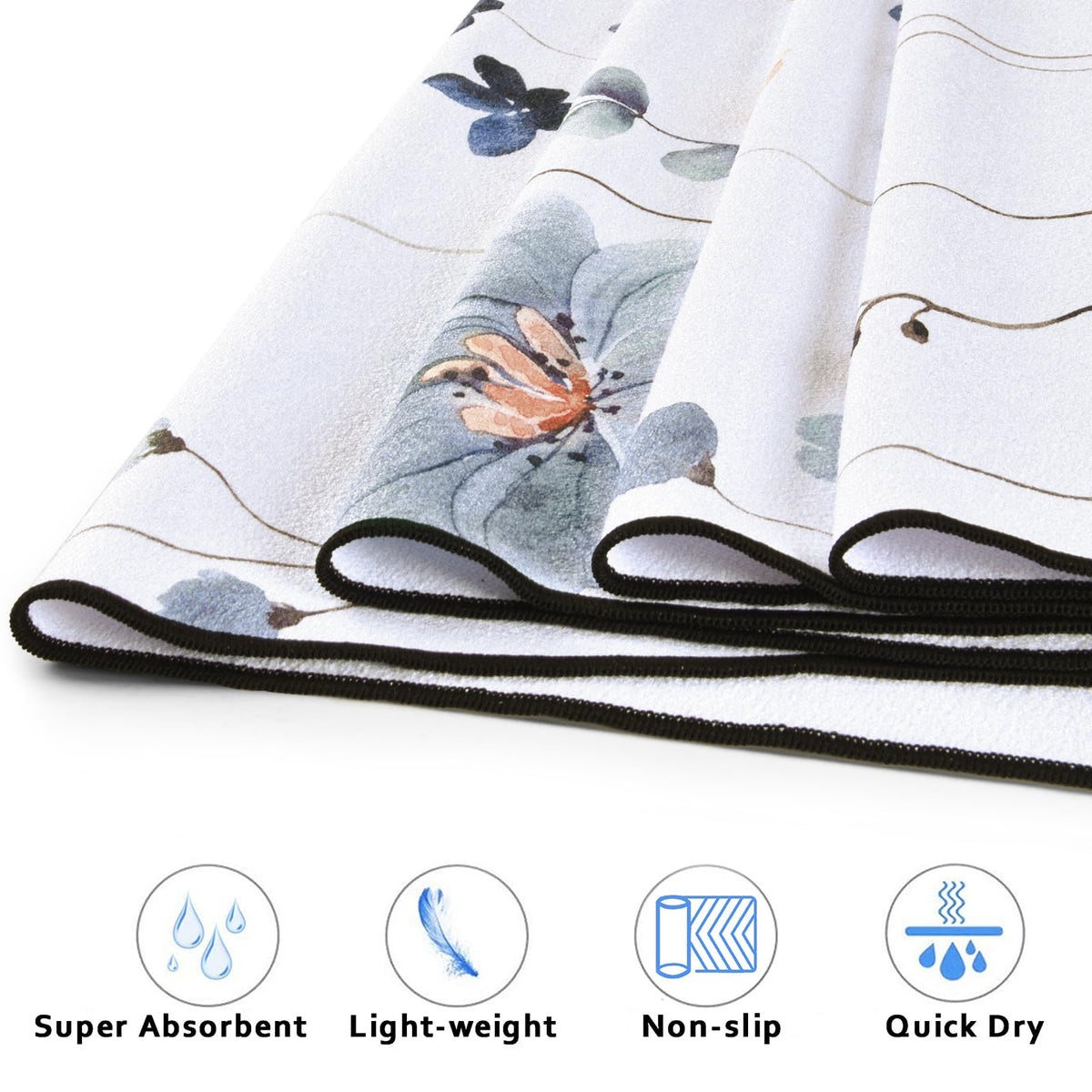 Non Slip Hot Yoga Towel, 74"x26", Watercolor Flowers