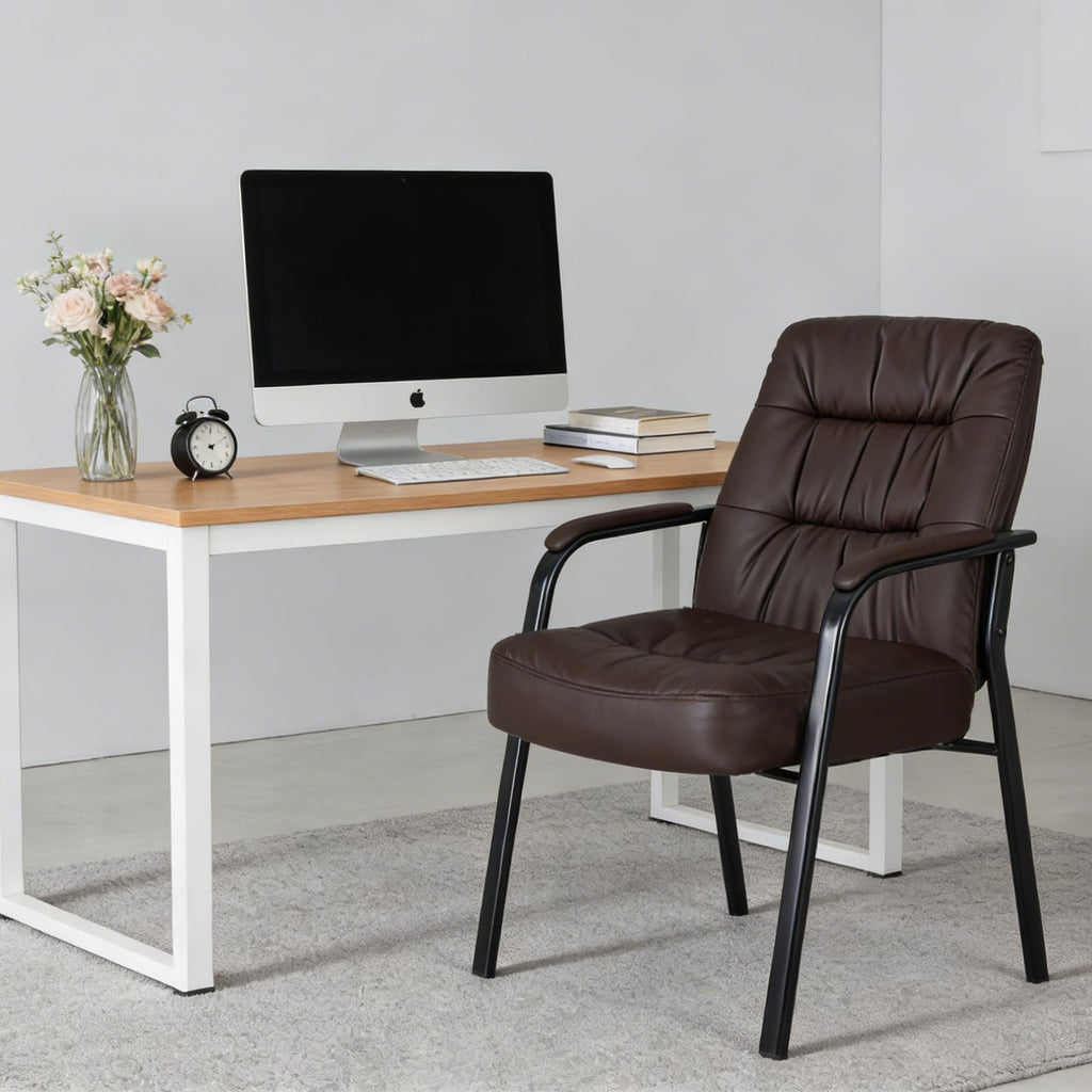 Waiting Room Guest Chair Set of 4, 500lbs PU Leather Ergonomic Office Desk Reception Chair No Wheels with Padded Armrest for Conference Lobby Medical Waiting Area Bedroom, Brown