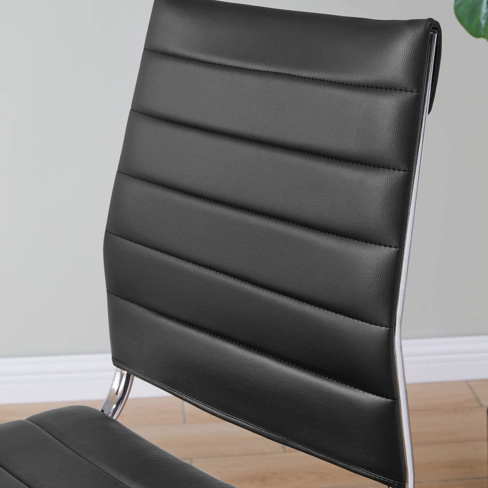 Ribbed Armless Mid Back Swivel Conference Chair In Black