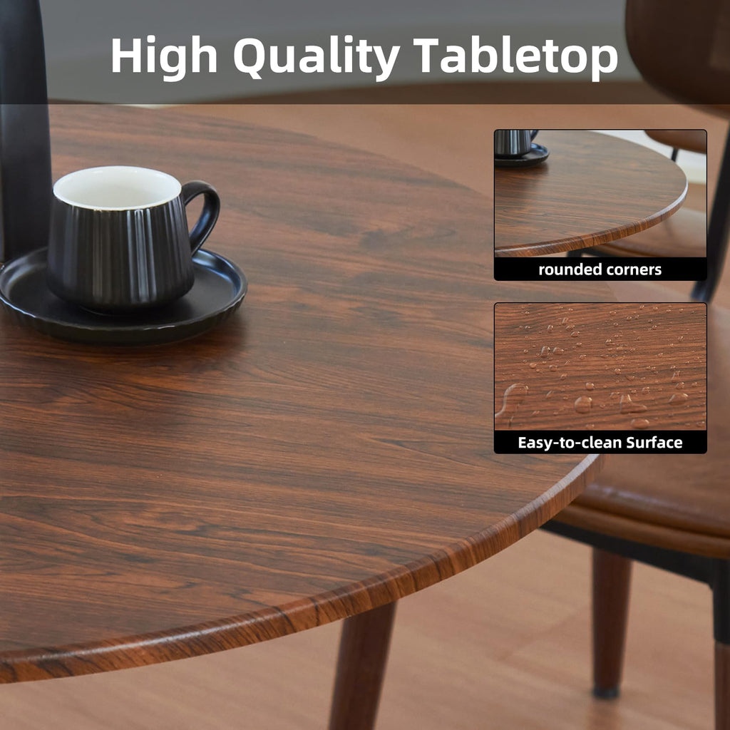 Hansweld Round Dining Table, 24" Circle Tulip Table with Thickened Tabletop & Metal Pedestal, Mid Century Modern Bistro Table for Kitchen, Small Places, Living Room, Cafe (Brown)