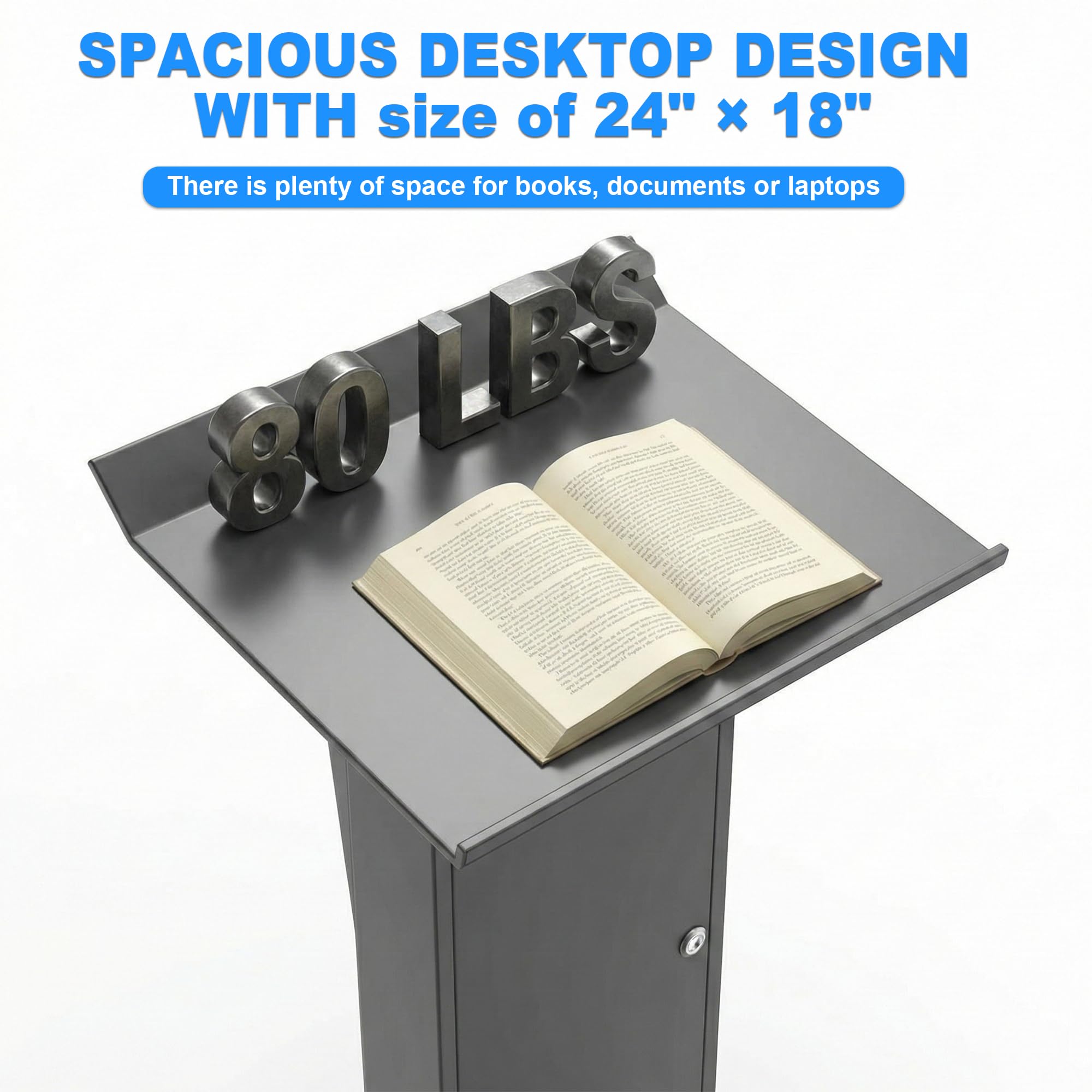Metal Podium Stand with Wheels, 50.4"Heavy-Duty Mobile Metal Lectern with Storage Cabinets, Portable Pulpit for Church, School, Office and Conference