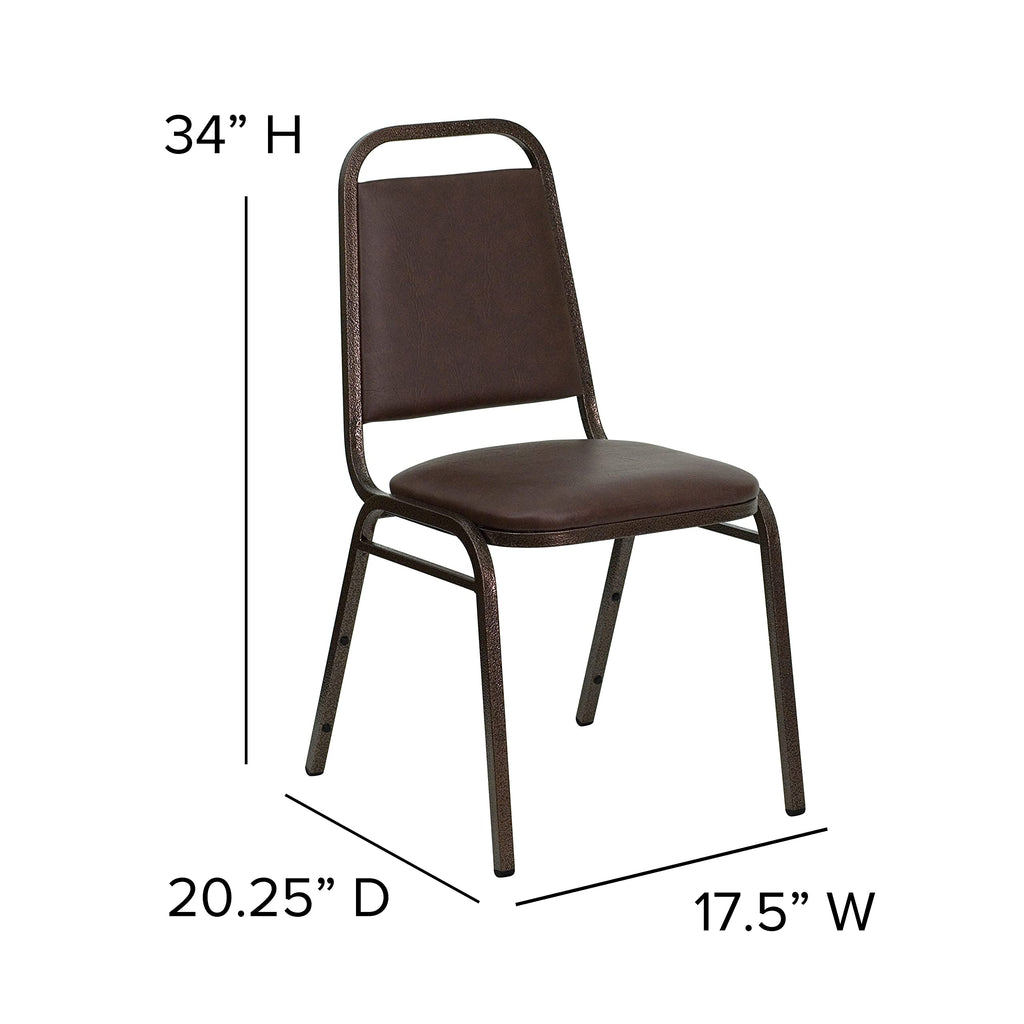 Trapezoidal Back Vinyl Stackable Banquet Chair, Multipurpose Stacking Chair with Padded Seat and Back, Brown/Copper