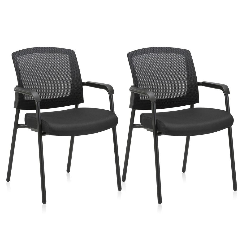 2 Pack, Office Reception Guest Chair Mesh Back Stacking with Ergonomic Lumbar Support and Thickened Seat Cushion for Waiting Conference Room Black