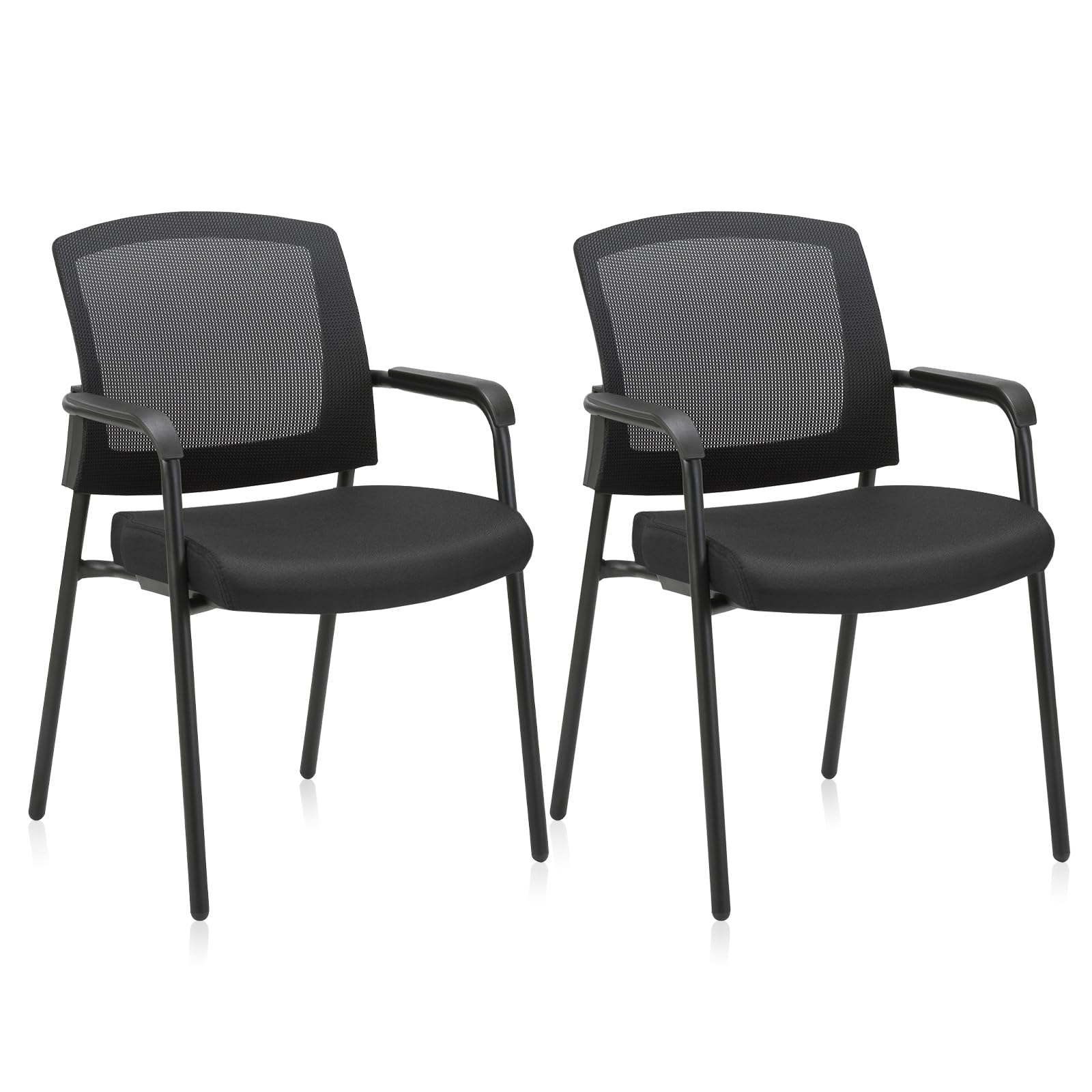 2 Pack, Office Reception Guest Chair Mesh Back Stacking with Ergonomic Lumbar Support and Thickened Seat Cushion for Waiting Conference Room Black