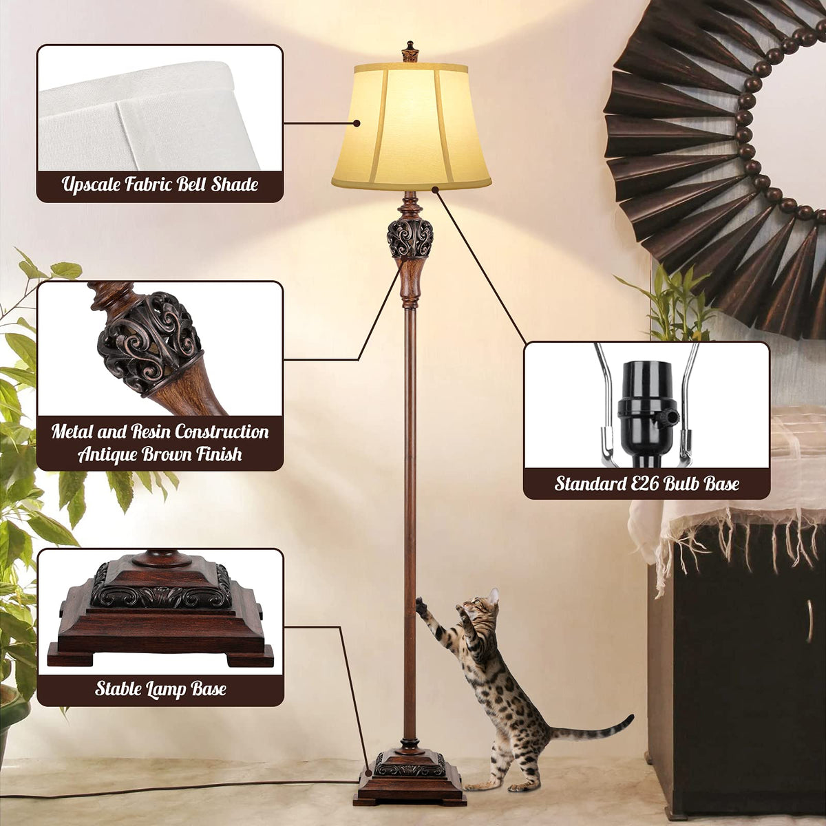 Vintage Floor Lamp for Living Room, Traditional Tall Standing Lamp