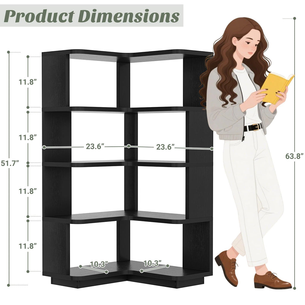 Corner Book Shelf - 5-Shelf L Shaped Corner Bookshelf with Baffle