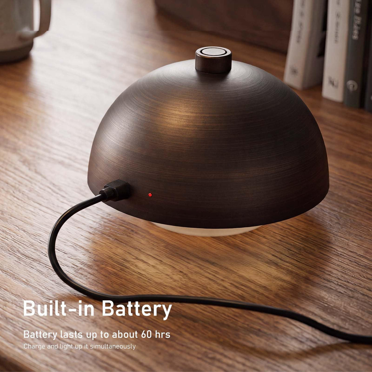 Cordless Modern Desk Lamp, Rechargeable Battery, Brown Bronze