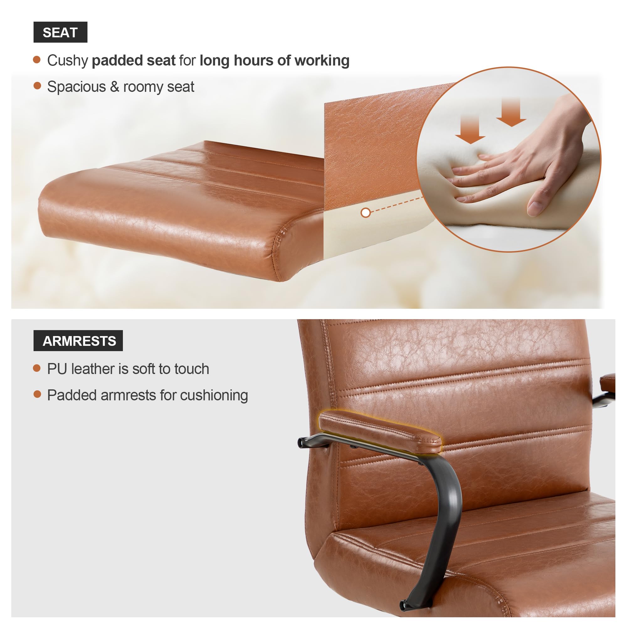 Office Desk Chair,Modern Leather Conference Room Chairs,High Back Home ofiice Chair,Adjustable Height Swivel Executive Computer Chair with Armrest and Padded Seat,Brown with Black Frame
