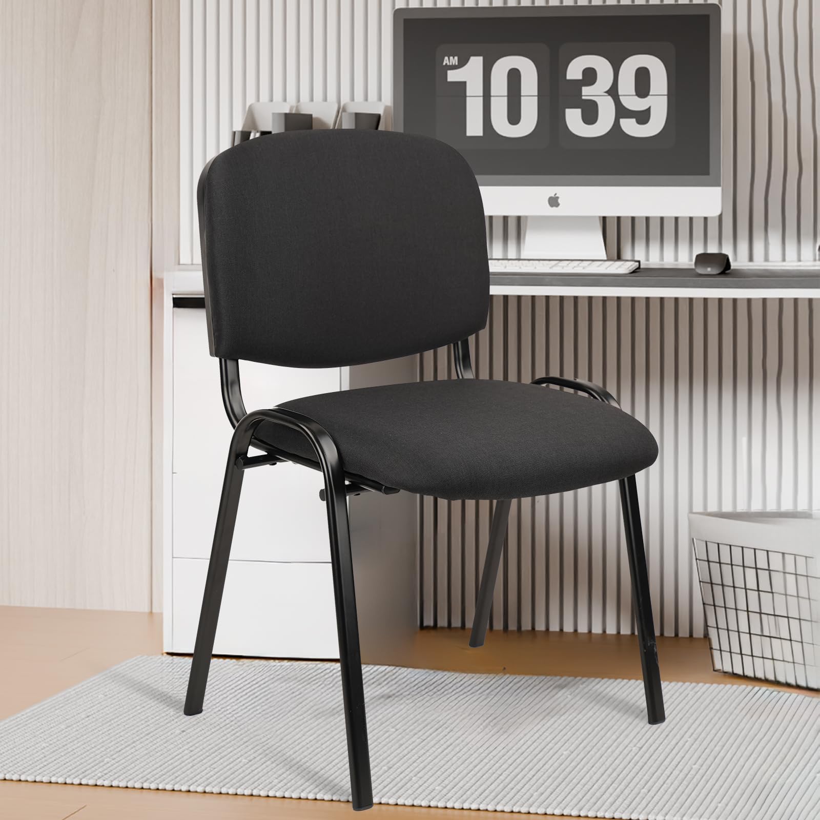 Stackable Waiting Room Chairs Fabric Black Reception Chair Metal with Thickened Seat Back Cushion for Waiting Conference Room Guest Chairs(1 Pack)