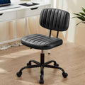 Small Office Desk Chair - Armless PU Leather with Comfy Lumbar Support, Height Adjustable Rolling Swivel Task for No Arms, for Adult, Student, Bedroom, Home, Vanity, Black