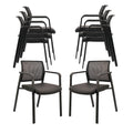 Set of 8, Stackable Office Chair, Mesh Back Guest Chairs with Comfortable Leather Seat Arms Stacking Ergonomic Desk Chair No Wheels for Conference Waiting Reception School Stationary, Black
