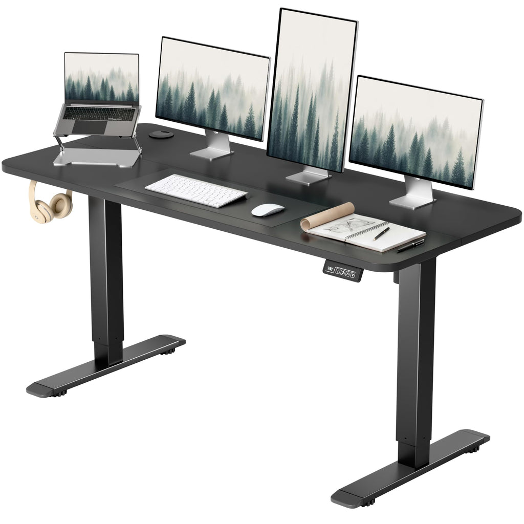 55 x 24 Inches Electric Height Adjustable Standing Desk Large Sit Stand Up Desk Home Office Computer Desk Memory Preset with T-Shaped Metal Bracket, Black