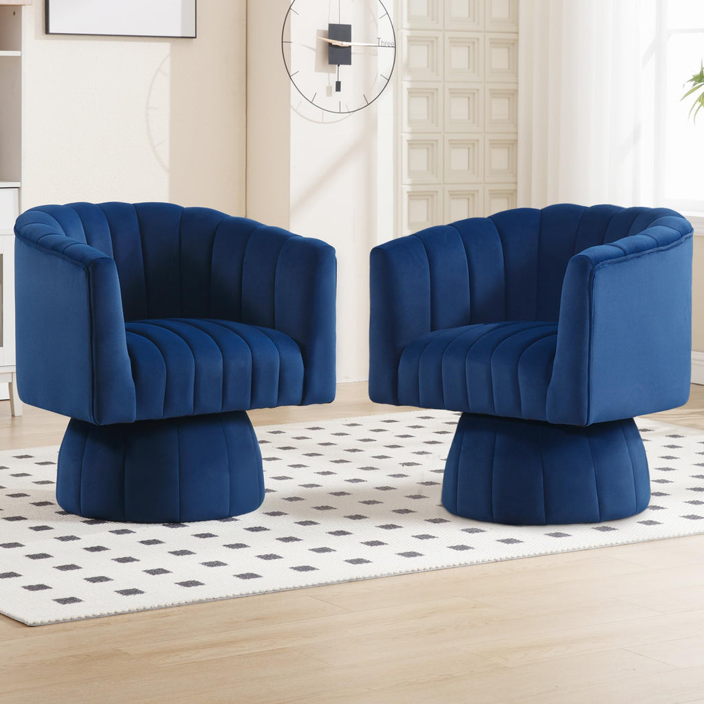 Swivel Accent Barrel Chair Set of 2- Cute Comfy Small Round Arm Chair Velvet Sofa Club Reading Chair for office Living Room Bedroom Dark Blue