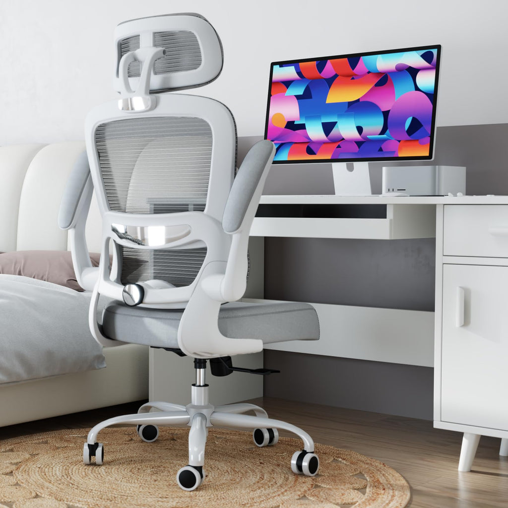 Office Chair Ergonomic Desk Chair, 330 LBS Home Mesh Office Desk Chairs with Wheels, Comfortable Gaming Chairs (Light Grey)