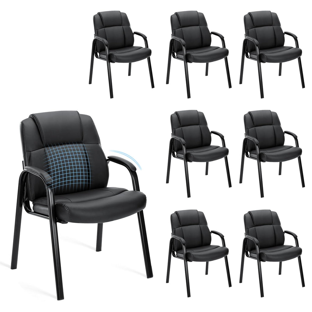 Set of 8, Waiting Room Reception Chairs Leather Office Desk Guest Stationary Side Chair with Padded Arms for Home Conference Lobby Area Meeting Church Medical Clinic Elderly Student