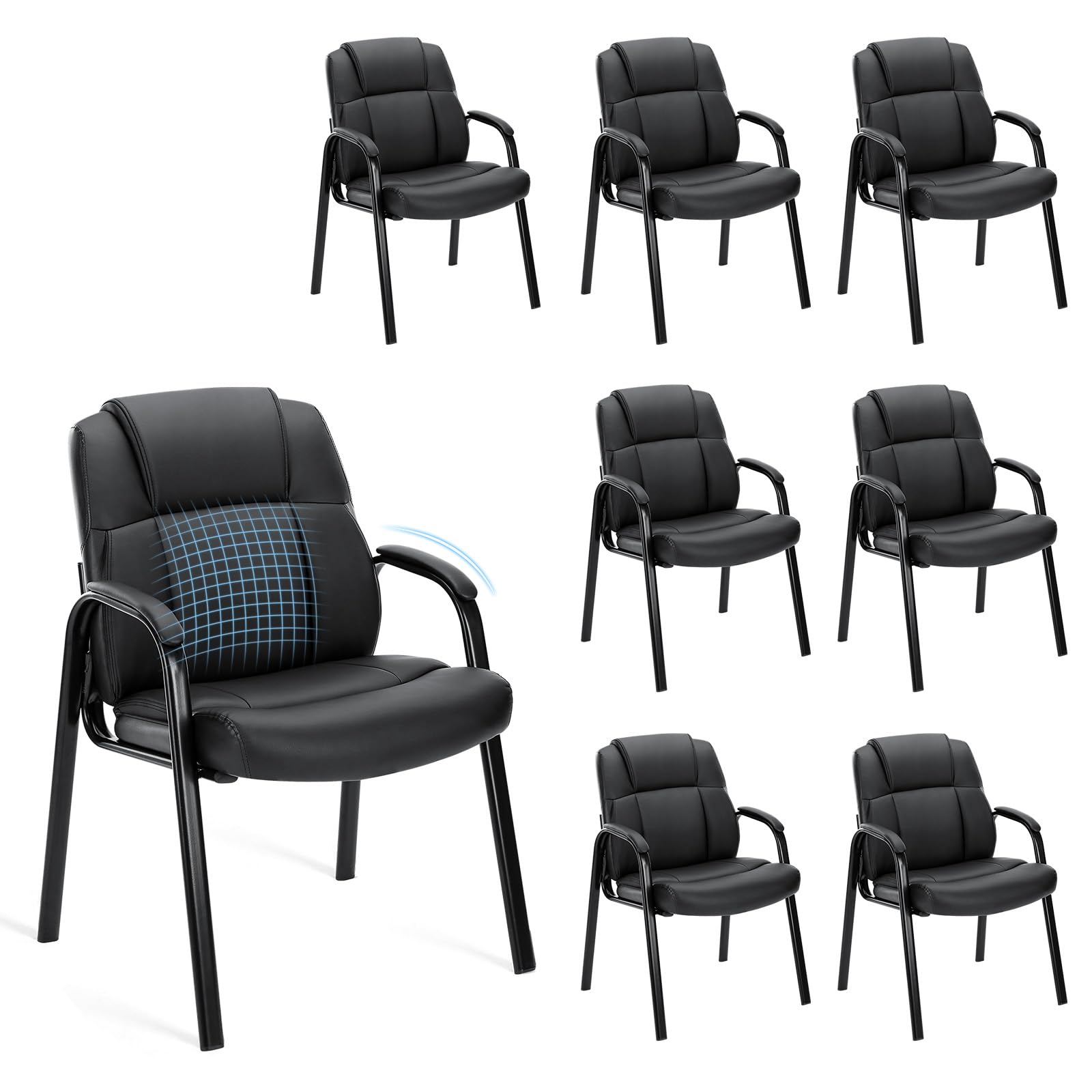 Set of 8, Waiting Room Reception Chairs Leather Office Desk Guest Stationary Side Chair with Padded Arms for Home Conference Lobby Area Meeting Church Medical Clinic Elderly Student