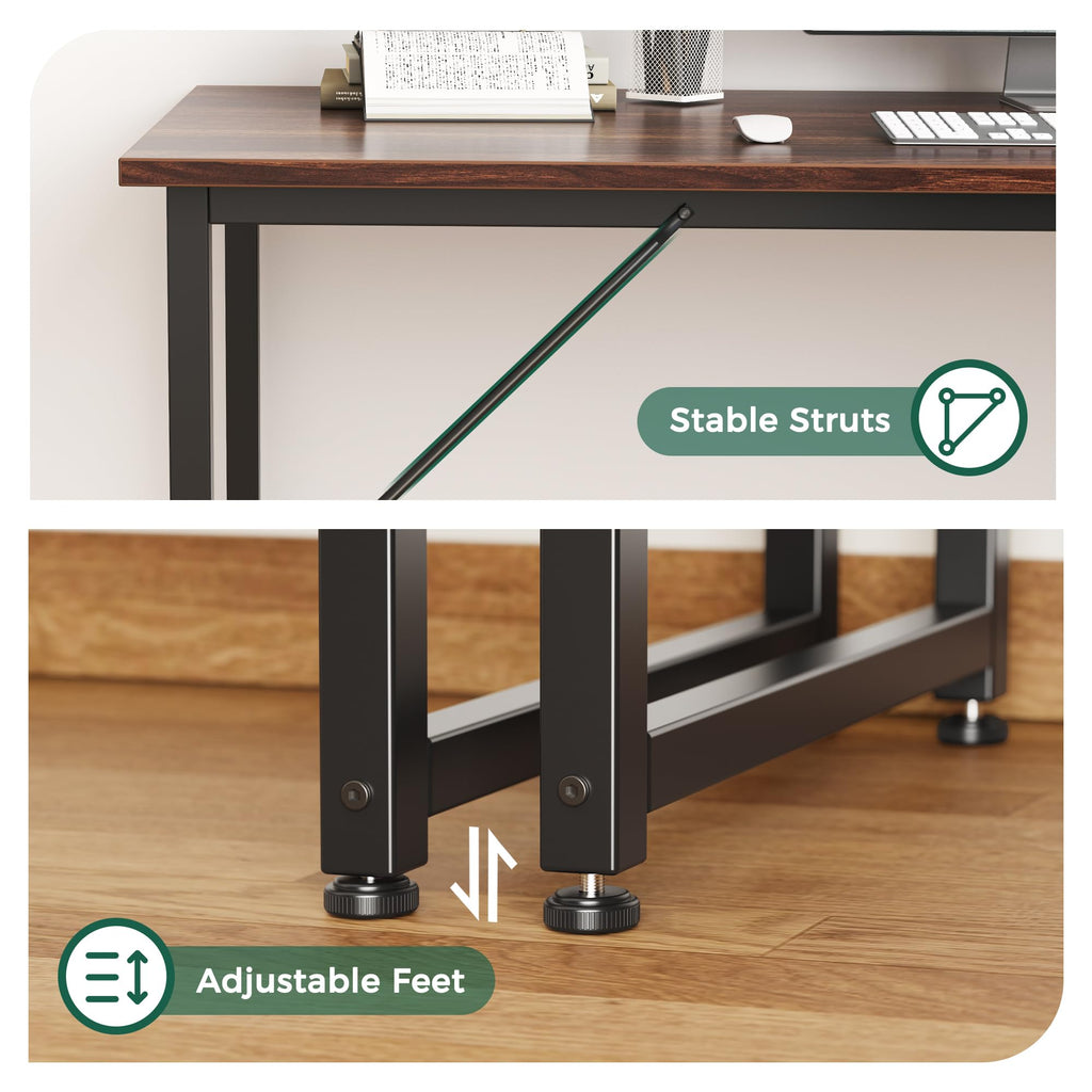 Computer Desk, 48 Inch Office Desk, Gaming Desk with Storage, Writing Desk Work Desk for Home Office, Study, Modern Simple Desk, Large Legroom, Metal Frame, Walnut