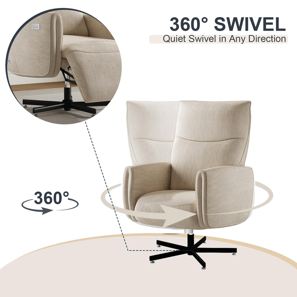 Power Reclining Adjustable Swivel Chair, Ergonomic Executive Office Chair, 90°-125° Tilt, Velvet Upholstery, Built-in USB Charger, 360° Rotation & Height Adjustment, Modern Desk Chair for Home Office
