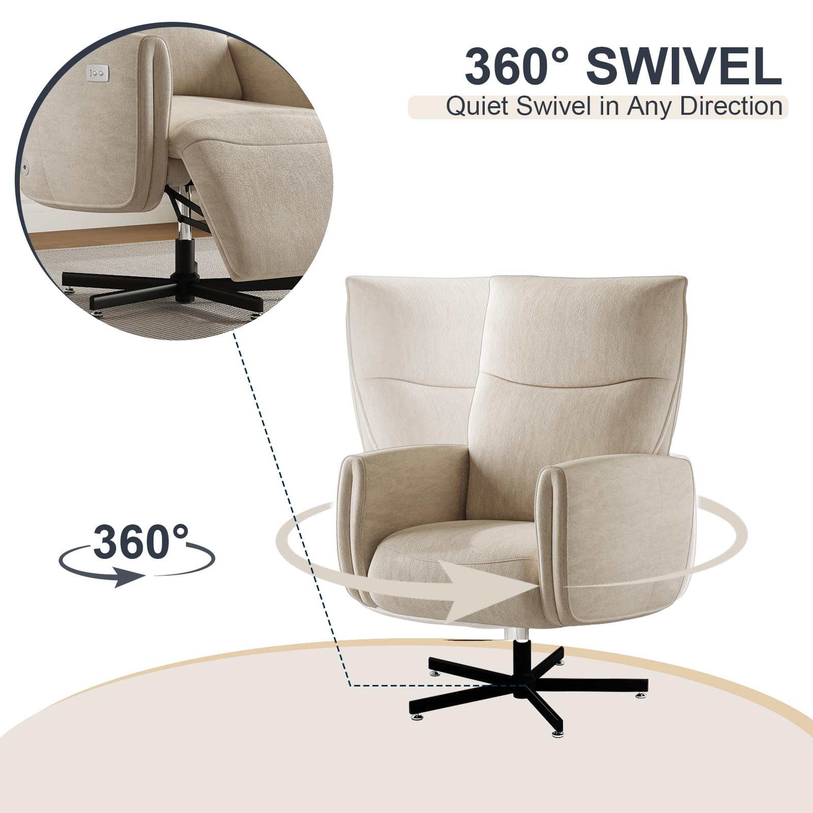 Power Reclining Adjustable Swivel Chair, Ergonomic Executive Office Chair, 90°-125° Tilt, Velvet Upholstery, Built-in USB Charger, 360° Rotation & Height Adjustment, Modern Desk Chair for Home Office