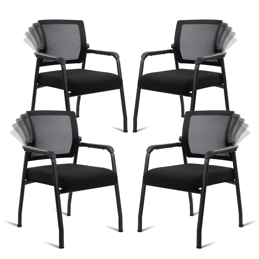 4PACK, Desk Chair No Wheels with Adjustable Mesh Backrest, Arm Chair with Ergonomic Lumbar Support and Thickened Seats Cushion, Waiting Room Chairs for Office School Church Guest Reception,