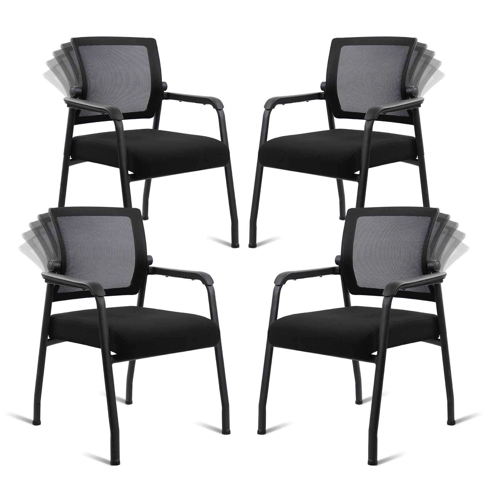 4PACK, Desk Chair No Wheels with Adjustable Mesh Backrest, Arm Chair with Ergonomic Lumbar Support and Thickened Seats Cushion, Waiting Room Chairs for Office School Church Guest Reception,