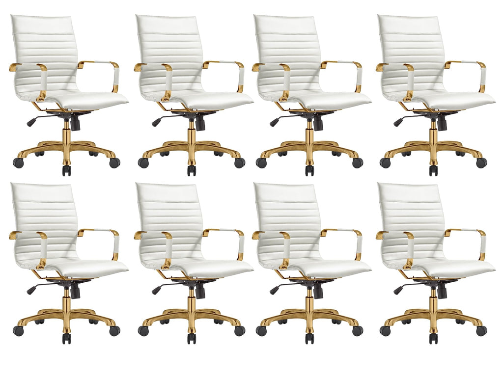Modern Ergonomic Executive Office Chair, High-Back Leather Conference Desk Chair with Adjustable Height, Tilt Control, 360° Swivel & Gold Frame for Home Office