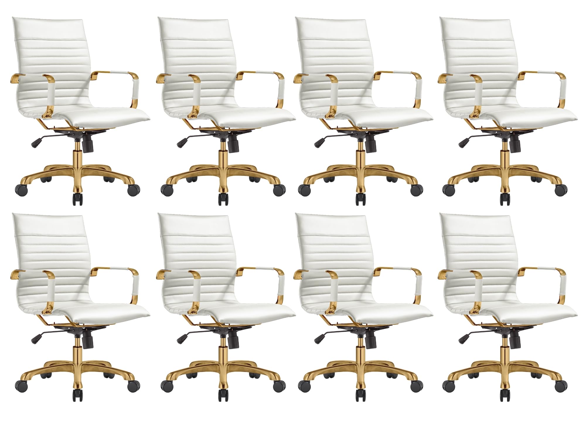 Modern Ergonomic Executive Office Chair, High-Back Leather Conference Desk Chair with Adjustable Height, Tilt Control, 360° Swivel & Gold Frame for Home Office