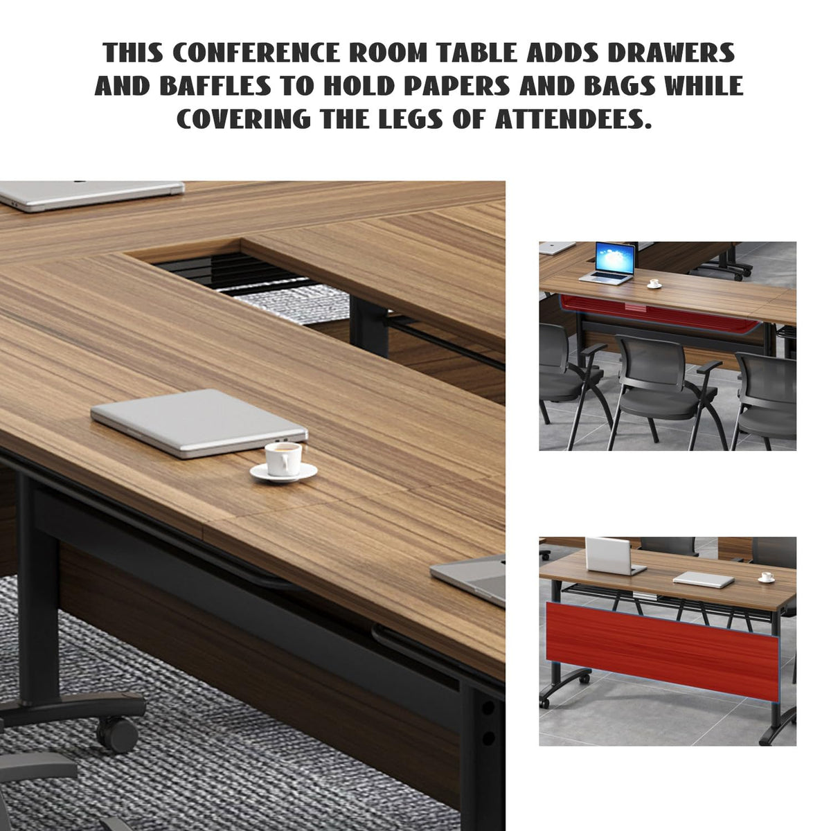 Folding Conference Table,4 Pack Walnut Flip Top Mobile Training Table