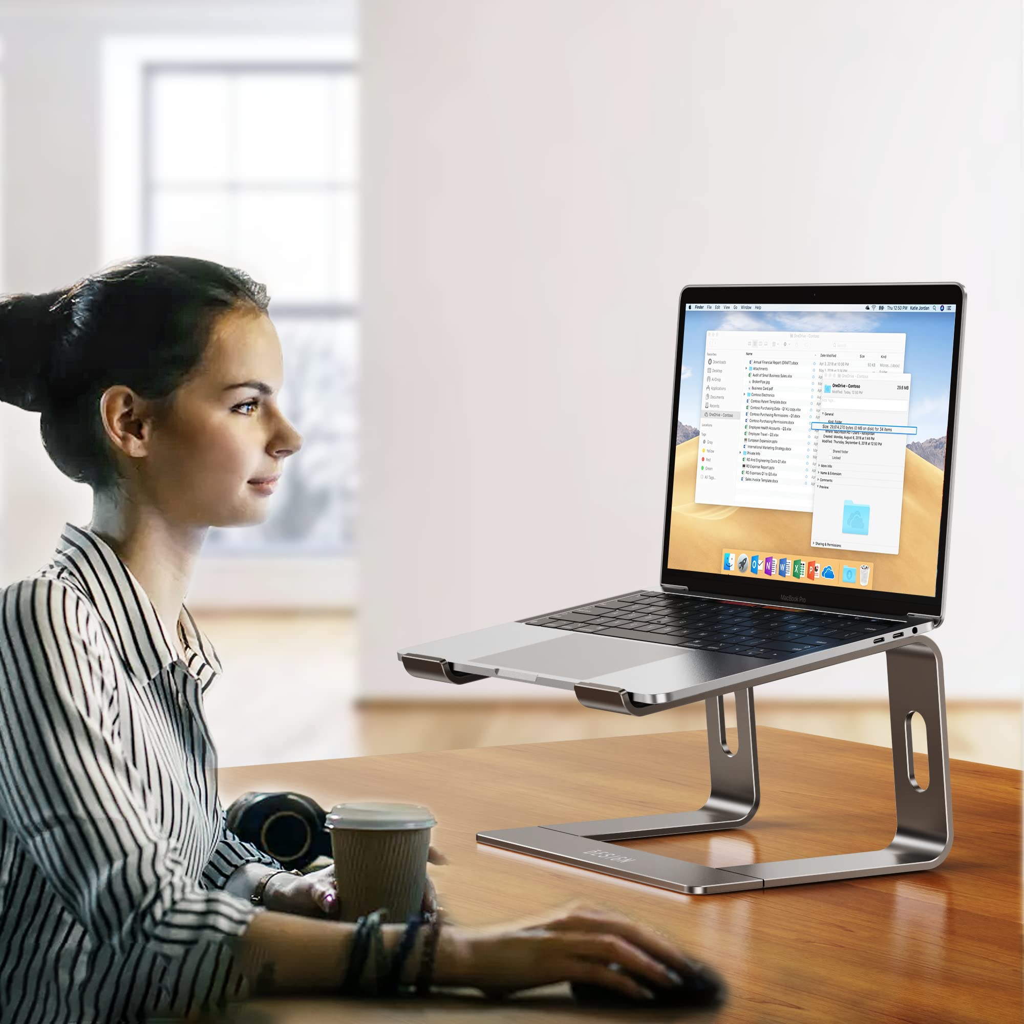 Aluminum Laptop Stand, Ergonomic Detachable Computer Stand, Notebook Holder, Laptop Mount Compatible with Air, Pro, Dell, HP, Lenovo More 10-15.6" Laptops, Gray