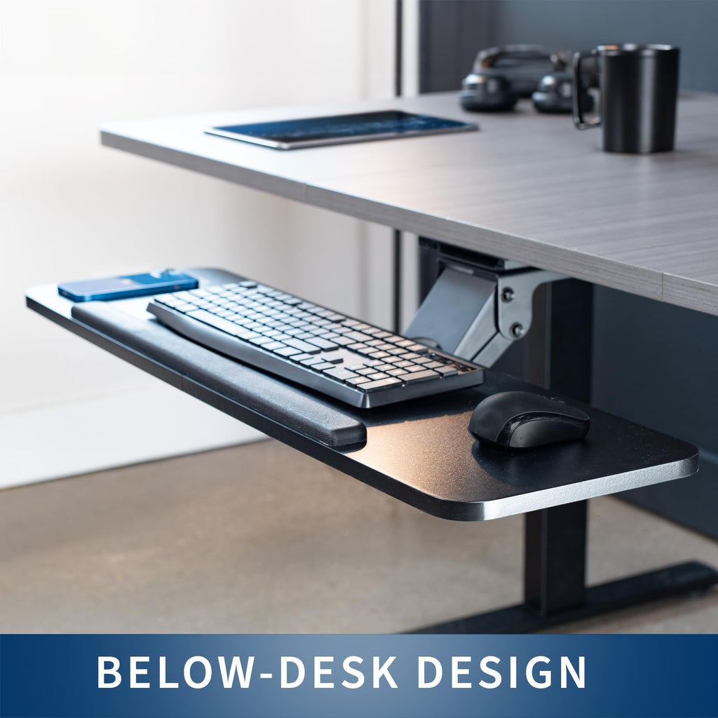 Adjustable Computer Keyboard and Mouse Platform Tray, 34 x 10 inch Ergonomic Under Table Desk Mount Drawer Underdesk Shelf, Black,