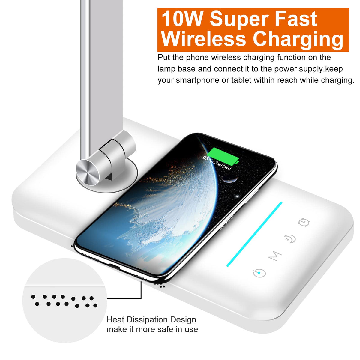 Multifunctional LED Desk Lamp with Wireless Charger, USB Charging Port, 5 Lighting Modes,5 Brightness Levels, Sensitive Control, 30/62 min Auto Timer, Eye-Caring Office Lamp with Adapter
